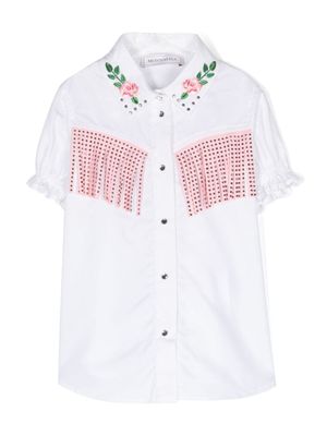 Monnalisa chemise en coton à franges - Blanc