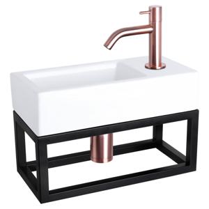Differnz Ravo fonteinset keramiek - kraan gebogen - met handdoekrek - 38.5 x 18.5 x 9 cm - rood koper