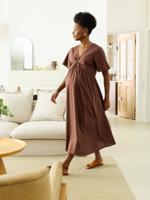 Lange jurk tot halverwege de kuit voor zwangerschap chocoladebruin