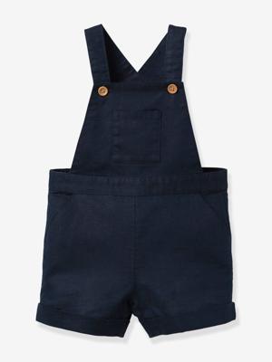 Salopet met short voor baby's van linnen en katoen CYRILLUS marineblauw