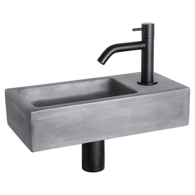 Differnz Ravo fonteinset - 38.5x18.5x9cm - Rechthoek - 1 kraangat - Gebogen matte zwarte kraan - beton donkergrijs 38.400.96