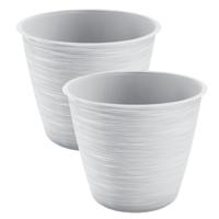 Plantenpot/bloempot Paintstripe - 2x stuks - kunststof - wit - 20 x 24 cm - stijlvol - binnen/buiten