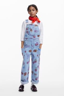 Denim tuinbroek met fruitprint - BLUE - 9/10