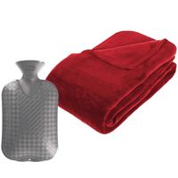 Fleece deken/plaid Rood 230 x 180 cm en een warmwater kruik 2 liter - Plaids - thumbnail