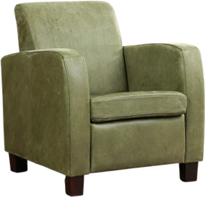 Olijfgroene leren landelijke fauteuil Joy - poot hout bruin - Kenia Leer Olive (olijfgroen leer)