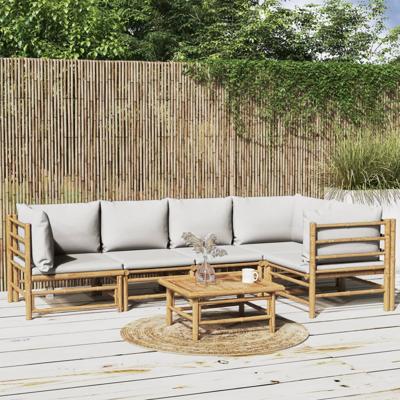 6-delige Loungeset met kussens bamboe lichtgrijs