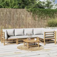 6-delige Loungeset met kussens bamboe lichtgrijs