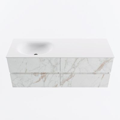 MONDIAZ VICA 130cm badmeubel onderkast Carrara 4 lades. Wastafel MOON links zonder kraangat, kleur Talc.