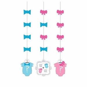 3x stuks Babyshower gender reveal hangdecoraties 36 cm