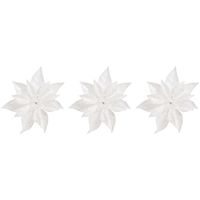 3x Kerstboomversiering bloem op clip witte kerstster 18 cm - thumbnail