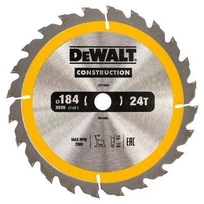 DeWalt Accessoires Cirkelzaagblad 184x16x24t, positief 16°, kerf 1,8mm - DT1939-QZ