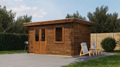 Lugarde Select Veenendaal Blokhut 400x250 cm 28 mm vuren keteldruk bruin geïmpregneerd- Plat dak- - Lugarde Select