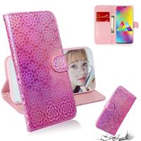 Voor Galaxy M20 effen kleur kleurrijke magnetische Buckle horizontale Flip PU lederen draagtas met houder & kaartsleuven & portemonnee & Lanyard (roze