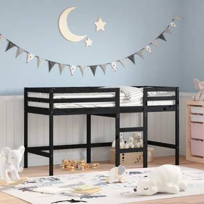Kinderhoogslaper met ladder 90x200 cm massief grenenhout zwart