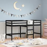 Kinderhoogslaper met ladder 90x200 cm massief grenenhout zwart