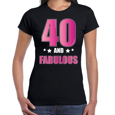 40 and fabulous verjaardag cadeau t-shirt - zwart - roze letters - dames - 40ste verjaardag