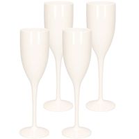 4x stuks onbreekbaar champagne/prosecco flute glas wit kunststof 15 cl/150 ml - Champagneglazen - thumbnail