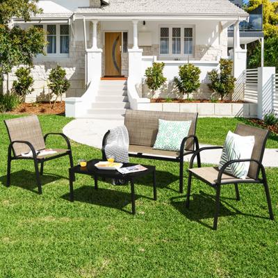 4-Delige Terrasmeubelset Tuinmeubelset 1 Salontafel 1 Tuinbank 2 Stoelen voor Binnen/Buiten voor Terras Tuin Balkon Bruin