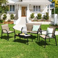 4-Delige Terrasmeubelset Tuinmeubelset 1 Salontafel 1 Tuinbank 2 Stoelen voor Binnen/Buiten voor Terras Tuin Balkon Bruin