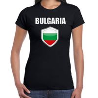 Bulgarije landen supporter t-shirt met Bulgaarse vlag schild zwart dames - thumbnail