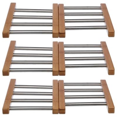 3x Stuks uitschuifbare/verstelbare pannen onderzetter bamboe/RVS 21 x 22 cm