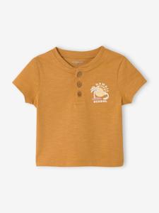 T-shirt voor babyjongens met print okergeel