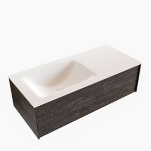 Badkamermeubel BWS Madrid Dark Brown 100x45x30 cm Mat Witte Solid Surface Wastafel Links (0 kraangaten)