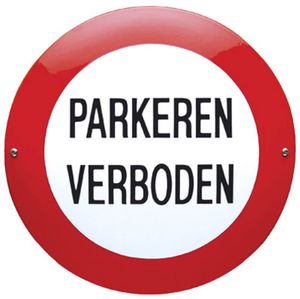 Bord rond parkeren verboden tekst