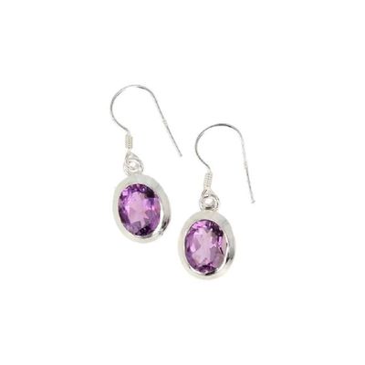 Zilveren Oorbellen Amethist Facet Ovaal - 925 Sterling