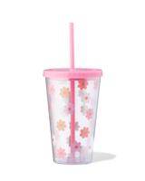 HEMA Drinkbeker 0.5l Bloemen Roze Met Rietje