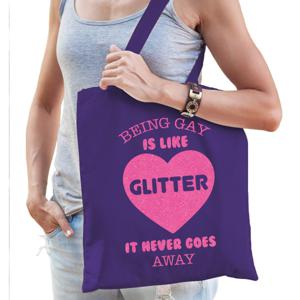 Gay Pride tas voor dames - being gay is like glitter - paars - katoen - 42 x 38 cm