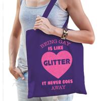 Gay Pride tas voor dames - being gay is like glitter - paars - katoen - 42 x 38 cm - thumbnail