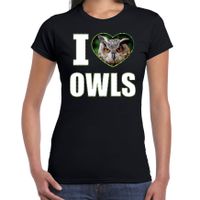 I love owls t-shirt met dieren foto van een uil zwart voor dames - thumbnail