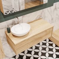 Mondiaz Lush Barco badmeubel Washed oak 100 cm 1 lade mdf 1 waskom links 1 kraangat