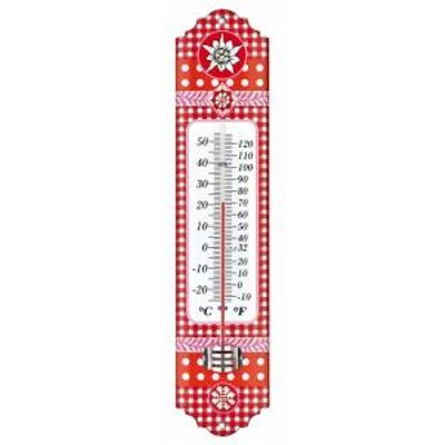 Metalen thermometer Alpen 29 cm rood voor gebruik binnen en buiten
