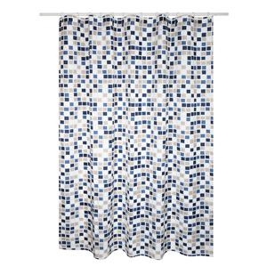 Douchegordijn - wit/blauw - mozaiek print - Polyester - 180 x 200 cm - wasbaar