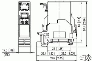 BTR-netwerkdoos voor DIN-railmontage CAT 6 insteekrichting 90° RAL 7035