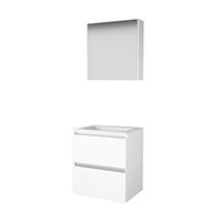 Basic-Line Comfort 46 badkamermeubelset - 60x46cm - greeploos - 2 lades - acryl wastafel - 0 kraangaten - Spiegelkast - MDF lak Ice White 1810450