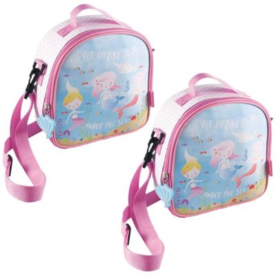 Set van 2x stuks kleine koeltassen voor lunch wit/roze met zeemeerminnen print 9 x 22 x 22 cm 4 l Set van 2x stuks kleine koeltassen voor lunch wit/roze met zeemeerminnen print 9 x 22 x 22 cm 4 l
