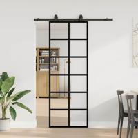 VidaXL Schuifdeur met beslagset 76x205 cm esg glas zwart
