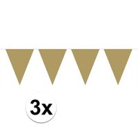 3x Mini vlaggetjeslijn / gouden slingers 300 cm   - - thumbnail