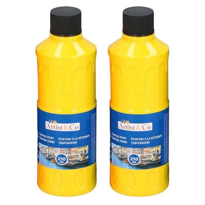 2x Acrylverf / temperaverf fles geel 250 ml