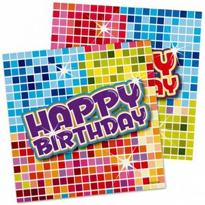 16x Happy birthday feest servetten Confetti 25 x 25 cm verjaardag   -
