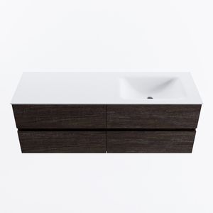 MONDIAZ VICA 140cm badmeubel onderkast Dark Brown 4 lades. Wastafel CLOUD rechts 1 kraangat, kleur Talc.