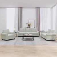3-delige Loungeset met kussens fluweel lichtgrijs