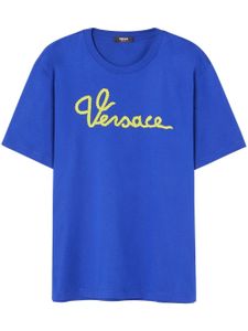 Versace t-shirt en coton à logo brodé - Bleu