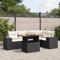6-delige Loungeset met kussens poly rattan zwart