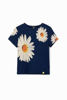 Geribbeld T-shirt met madeliefjes - BLUE - 5/6 Geribbeld T-shirt met madeliefjes - BLUE - 5/6