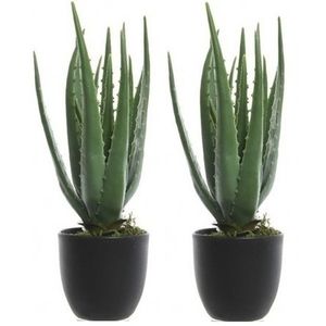 2x Groene aloe vera kunstplant 35 cm in zwarte pot