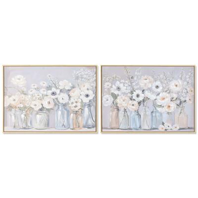 Schilderij Home ESPRIT Blauw Wit Groen Beige Vaas Shabby Chic 70 x 3,5 x 50 cm (2 Stuks)